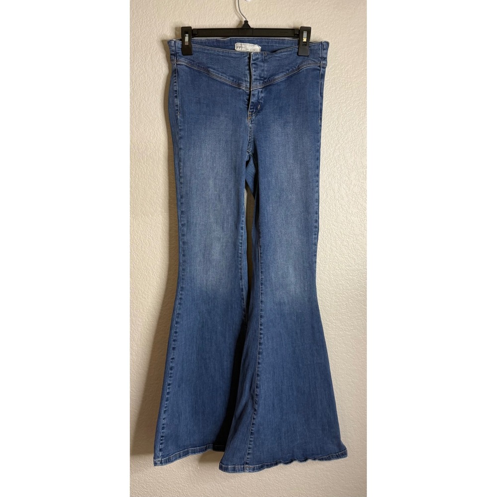 Free People Womens 29R Just Float On Flare Jeans Blue High Rise Stretch Denim